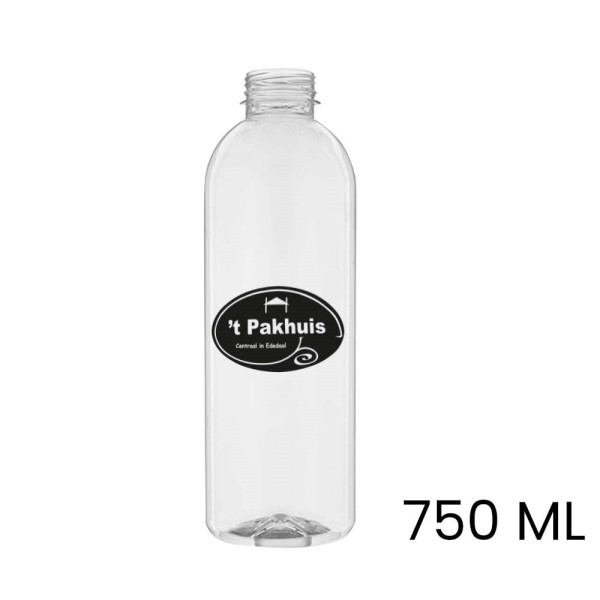 Sap & smoothie fles, bedrukt, rond, 750 ml, inclusief dop, leeg, pet