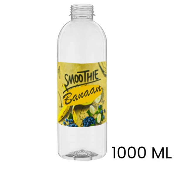 Sap & smoothie fles, bedrukt, rond, 1.000 ml, inclusief dop, leeg, pet